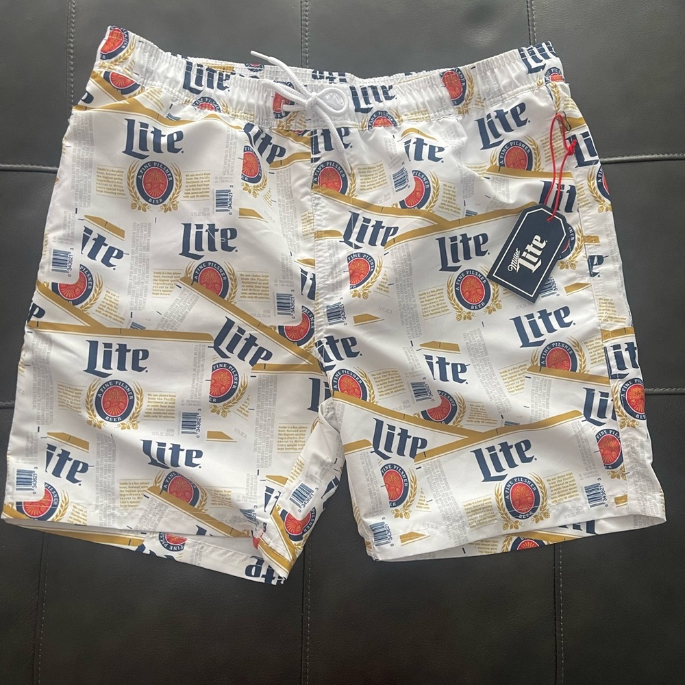 Miller Lite Beer Logo Swimming Trunks Swimsuit Men’s Size Large